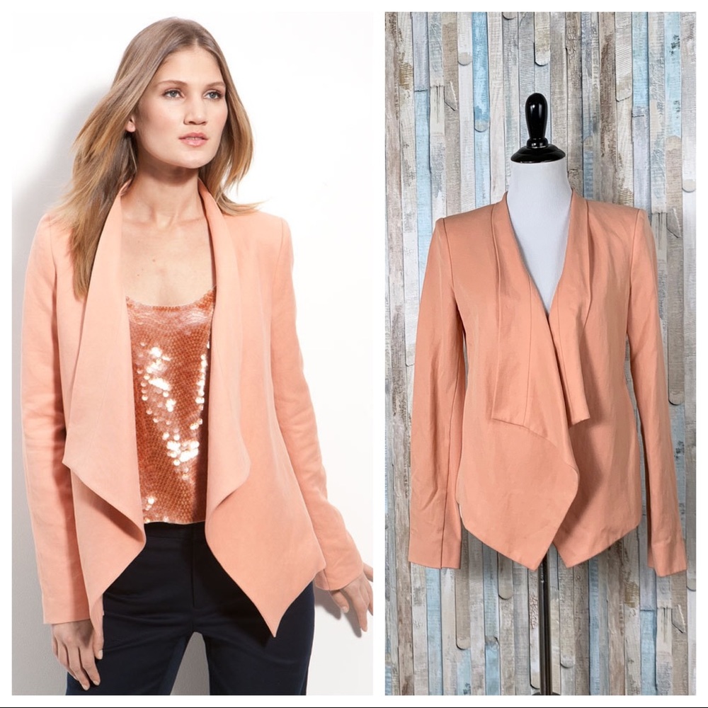 BCBG XS Abree Draped Open Front Jacket Blazer Pink